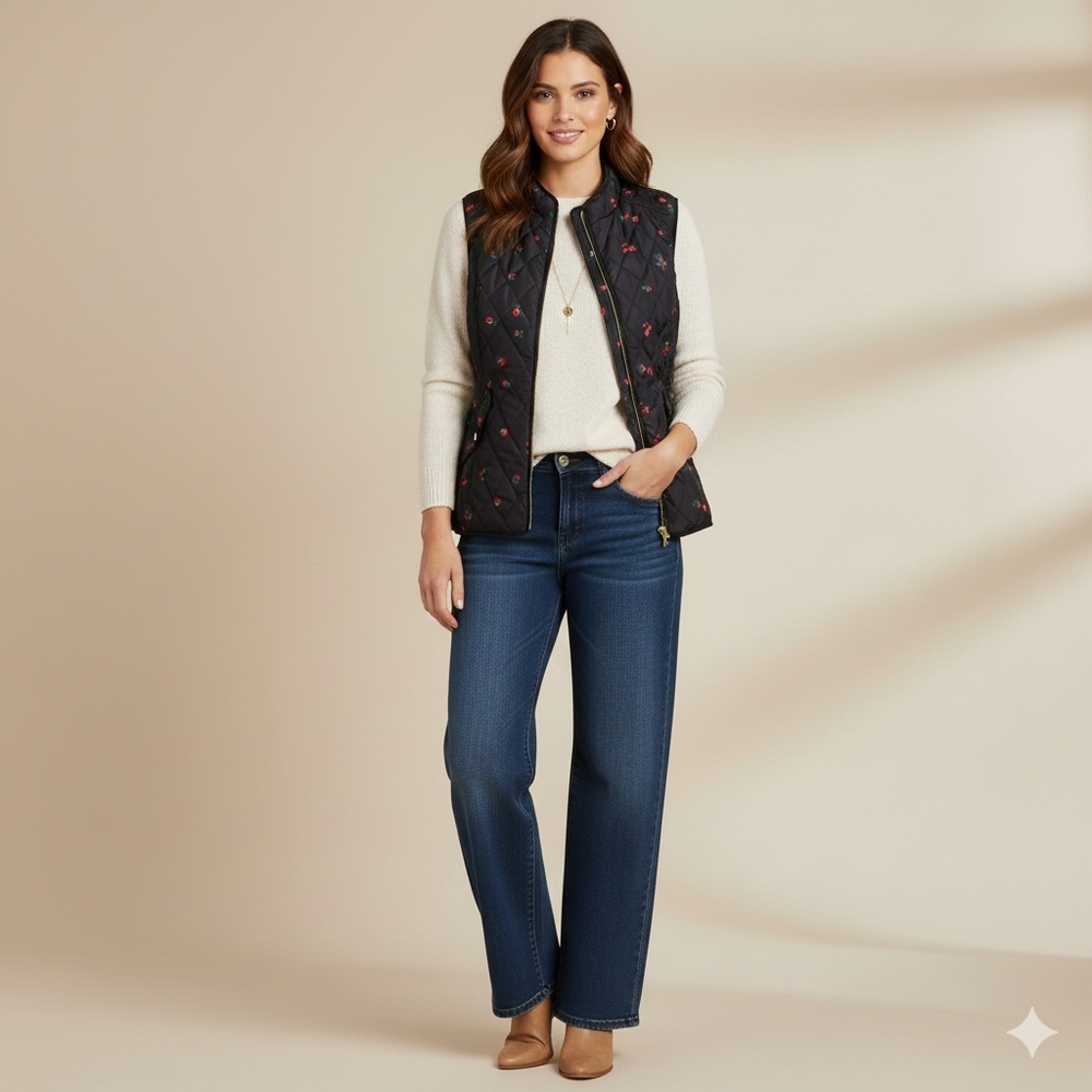 CHARTER CLUB - NWT Black/Rose Quilted Vest